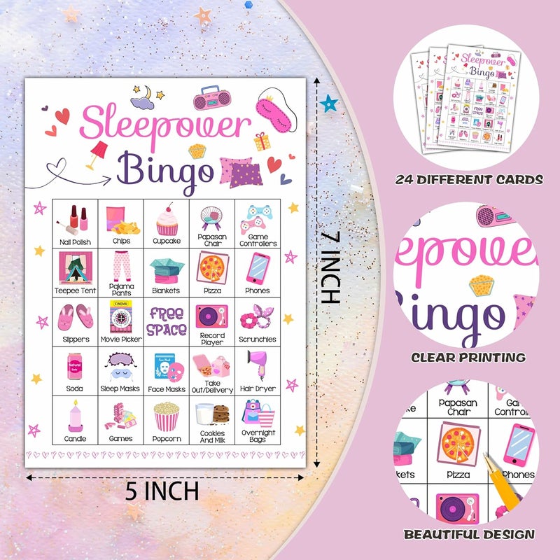 Foosproea Sleepover Bingo Cards, Pajama Party Game for 24 Players, Slumber Party/Bridal Shower Games for Friends Besties, Women Birthday Party Favors Supplies Decorations(34) - Image 2